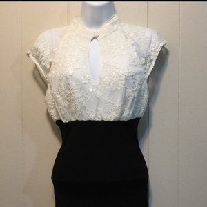 Lucy & Co Embroidered Black & White Sleeveless Top